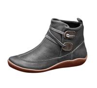 Genérico Botas Altas Tacon Mujer Botines de Nieve Mujer Botas de Cuero Vintage para Mujer, Zapatos Planos Impermeables, Botines de Invierno con Punta Redonda Bota Deportiva Mujer Botines (Grey, 38)