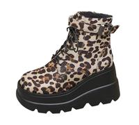 Genérico Botas Camperas Mujer del Botines y Botas Mujer Mujer Primavera Otoño E Invierno Punta Redonda Gruesa Estampado De Leopardo con Cordones Cremallera Botas Mujer Militares Negras (Beige, 38)
