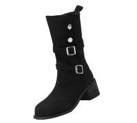 Generico Botas Camperos Mujer Texanas de Invierno Botas de media pantorrilla Botas de Mujer Altas con Tacón Botines de Punta Botas Largas de Mujer Planas Botas de Tacón Medio Equitación Boots,