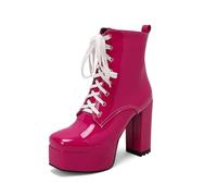 Genérico Botas Combate Mujer Punta Cuadrada con Tacón Plataforma, Estilo Punk Gótico y Adornos de Cadena,Rose Pink,41 EU