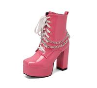 Genérico Botas Combate Mujer Punta Cuadrada con Tacón Plataforma, Estilo Punk Gótico y Adornos de Cadena,Rosado,41 EU
