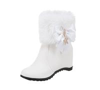 Genérico Botas Cordones Mujer Zapatos Invierno Mujer Botas de algodón con tacón de cuña y Cremallera Lateral Decorativa con de imitación y de Cuero a la para Mujer Botines NiñA Borreguito (White, 40)
