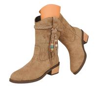 Genérico Botas Cortas Mujer, Botines Mujer de Camurça con Detalles Étnicos y Flecos Coloridos, Tacón Medio Confortable y Estilo Western, Calzado de Moda Ideal para Uso Diario, Otoño Invierno 2025