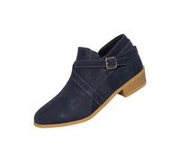 Generico Botas cortas mujer tacón bajo, botines mujer invierno suaves elegantes botas casuales botines cómodos botines mujer motorista bajos, botas de moda para mujer, azul marino, 41 EU