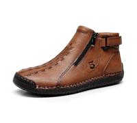 Genérico Botas cortas para hombre, piel marrón, talla grande, costura, cierre de cremallera, Slip on Plante, zapatos de deporte al aire libre, casual para uso diario, marrón, 41 EU