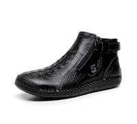 Genérico Botas cortas para hombre, piel marrón, talla grande, costura, cierre de cremallera, Slip on Plante, zapatos de deporte al aire libre, casual para uso diario, Negro , 39 EU