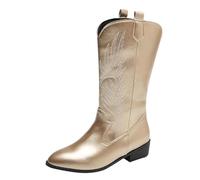 Genérico Botas Cowboy De Mujer Altas con Bordados Elegantes Negras Comodas Marrones Tacon Ancho Vaquera Tipo Bordado Casual Moda Botas De Mujer Estilo Cowboy Ideales Para Temporada Otono Invierno.