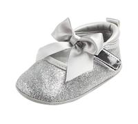 Genérico Botas Cuero Suave Enhebrarse Shiny Shoes Bow Baby Shoes Soft Bottom No Single Shoes Botas Para, plata, 15 EU
