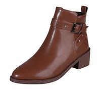 Genérico Botas de Ancho Especial Botines Mujer Pie Ancho Botas Laterales con Cremallera y decoración con Tachuelas de Hebilla para Mujer, Botines de tacón Grueso Botas Barefoot Mujer (Brown, 42)