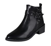 Genérico Botas de Ancho Especial Botines Mujer Pie Ancho Botas Laterales con Cremallera y decoración con Tachuelas de Hebilla para Mujer, Botines de tacón Grueso Botas Barefoot Mujer (Black, 42)