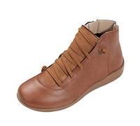 Genérico Botas de Ancho Especial para Mujer - Botines Casuales Planos con Cremallera Lateral de Cuero Sólido - Barefoot Tacon Medio (Brown, 39)
