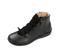 Genérico Botas de Ancho Especial Para Mujer - Botines Casuales Planos Con Cremallera Lateral de Cuero de Color Sólido - Barefoot Tacon Medio (Black, 38)