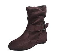 Generico Botas de caballeriza mujer Zapatos Botas retro Chunky Tacones altos con cremallera Botas de mujer cortas transpirables para mujer Botas de gamuza, café, 41 EU