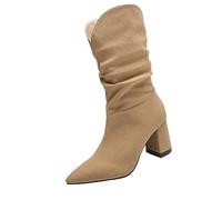 Genérico Botas de Caña Ancha XXL Botas Pelo Cuña Mujer Botas de Mujer de tacón Grueso y Gruesa a la Zapatos de Mujer de tacón Grueso y Cabeza Redonda a la Botas Mujer Invierno Nieve Botas (Beige, 39)