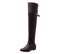 Genérico Botas De Goma Mujer Forradas Botas De Agua Zapatos Botas hasta la Rodilla con Cremallera Lateral sólida para Mujer Parte Inferior Plana y tacón en Botas Mosqueteras Planas Mujer (Brown, 38)