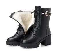 Genérico Botas de invierno forradas para mujer negras con cordones Tacón grueso antideslizante Altas para exteriores cálidas y cómodas, estilo diario, Le Noir, 35 EU