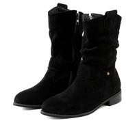 Genérico Botas de Invierno Mujer,Botas Mujer Invierno Media Caña de Ante con Tacón Cuadrado y Cremallera Lateral, Bota con Punta Redonda y Plisadas Cálidas Confort para Uso Urbano,Black,36