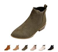 Generico Botas de invierno para mujer elegantes, zapatos botas mujer suaves bajas, botines a prueba de viento botines casuales Chelsea Boots mujer tacón bajo, negras botas mujer, Verde, 39 EU