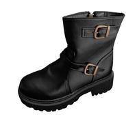 Genérico Botas de invierno retro Botas de nieve con cabeza redonda, botas de fondo grueso de terciopelo, botas cortas casuales para mujer, botas altas cómodas, Le Noir, 42 EU Large