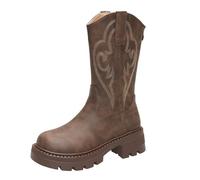 Generico Botas de mujer altas con tacón occidental de invierno botas de equitación botas tejanas Camperos Boots a media pantorrilla botas mujer botas de vaquero vaquero vaquera cremallera botín, café,