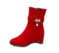 Generico Botas de mujer de invierno de ante de color liso con lazo con lazo interior bota roja, rojo, 37 EU
