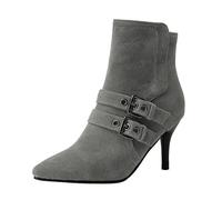 Generico Botas De Mujer Tacón De Aguja De Cuero 2023 Botines Cortos de Tacón Otoño/Invierno Botines de Hebilla de Punta de Tacón Fino Botines de Anfibios De, gris, 40 EU