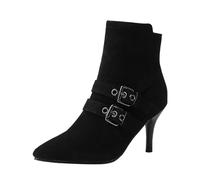 Generico Botas De Mujer Tacón De Aguja De Cuero 2023 Botines Cortos de Tacón Otoño/Invierno Botines de Hebilla de Punta de Tacón Fino Botines de Anfibios De, Negro , 41 EU