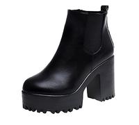 Genérico Botas de tacón cuadrado para mujer, plataforma alta, grueso, botines niño 36