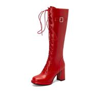 Genérico Botas Góticas Mujer Altas Tacón 8cm Botas Hasta la Rodilla con Cordones Plataforma Zapatos Cosplay Fiesta Estilo Moto Punk Punta Redonda Invierno
