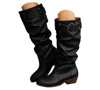 Genérico Botas Largas de Mujer en Gamuza Fina, Botas Altas de Moda con Cremallera Lateral y Hebilla Decorativa, Tacón Bajo Cómodo para Otoño e Invierno, Calzado Casual Versátil Ideal para Día a Día
