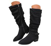 Genérico Botas Largas de Mujer en Gamuza Fina, Botas Altas de Moda con Cremallera Lateral y Hebilla Decorativa, Tacón Bajo Cómodo para Otoño e Invierno, Calzado Casual Versátil Ideal para Día a Día