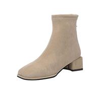 Generico Botas marrones mujer tacón interior botas largas casuales planas de punta arrugada color sólido para mujer botas lluvia niña, beige, 40 EU
