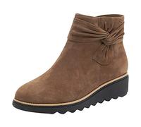 Genérico Botas Media Caña Mujer Tacon Medio Zapatos Tobillo Short Flock Casual Cremallera Cuñas Militares Negras Botines 40 (Khaki, 42)