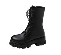 Genérico Botas Militares Mujer,Botas Vaqueras Mujer de Invierno Media Caña con Cordones Delanteros y Cremallera Lateral, Bota Deportivas Tacón Ancho Puntera Redonda Casual para Diario,Black,42