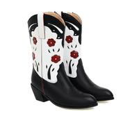 Genérico Botas Mujer Estilo Oeste Bordadas a la Rodilla - Tacón Ancho y Diseño de Ponerse para Casual y Uso Diario,Negro,38 EU