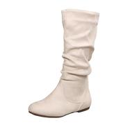 Genérico Botas Mujer Media Caña,Botas Altas Mujer Invierno Plisadas de Ante y Cremallera Lateral Bota con Tacon Plano y Media Caña Cálidas Ligeras Confort para Oficina Paseo Diario,Beige,40