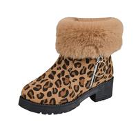 Genérico Botas Mujer Nieve Impermeable,Botas De Nieve De TacóN Grueso De Felpa Con Cremallera Lateral De Gamuza Con PatróN De Leopardo De Invierno A La Moda Para Mujer