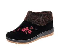 Genérico Botas Mujer Nieve Impermeables,Moda Invierno Mujer Botas De Nieve Suelas Planas Suelas Gruesas Antideslizante Punta Redonda Gamuza Bordado Flores Felpa CáLido Estilo Informal