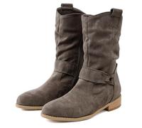 Genérico Botas Mujer Tacon,Botas Mujer Invierno Media Caña de Ante con Tacón Cuadrado y Cremallera Lateral, Bota con Punta Redonda y Plisadas Cálidas Confort para Uso Urbano,Dark Gray,42