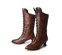 Genérico Botas Mujer Vintage de Media Caña con Cordones, Detalles Brogue y Tacón Bajo Aguja para Oficio Otoño Invierno,Marrón,42 EU