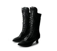 Genérico Botas Mujer Vintage de Media Caña con Cordones, Detalles Brogue y Tacón Bajo Aguja para Oficio Otoño Invierno,Negro,41 EU