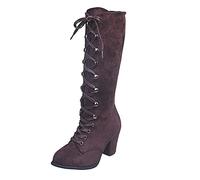 Genérico Botas Nieve Mujer,Botas Mujer Invierno Estilo Romano de Ante con Cordones y Tacón Grueso Bota Casual con Media Caña Ligero Confort Multicolor para Oficina Fiesta Diario,Brown,37