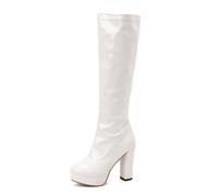 Genérico Botas Plataforma Mujer, Botas Altas de Charol con Tacón Grueso, Calzado Fashion para Club y Uso Diario, 11cm