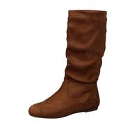 Genérico Botas Vaqueras Mujer,Botas Altas Mujer Invierno Plisadas de Ante y Cremallera Lateral Bota con Tacon Plano y Media Caña Cálidas Ligeras Confort para Oficina Paseo Diario,Brown,37