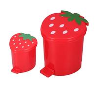 Genérico Bote de Basura de Mesa de Plástico Rojo con Diseño de Fresa, Set 2 Piezas (mini y Pequeño), Papelera Decorativa para Escritorio y Dormitorio, Dispensador de Botes de Basura