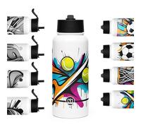 Genérico Botella Térmica Personalizada 950 ml - Termo de Acero Inoxidable con Pajita - Reutilizable y Sin BPA - Para Deporte, Oficina o Regalo - Diseño Tenis multicolor Serie Sport