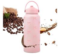 Generico Botellas de agua aisladas - 304 acero inoxidable 1L 25,7 x 8,9 cm Bow Pattern Vacuum Flask Leakproof Water Bottle with Straw | Hot and Cold Drink for Coffee School Sports Home Travel Use