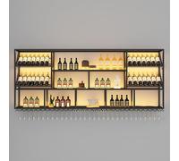 Genérico Botellero de Pared de 3 Niveles de Hierro con Soporte para Copas, Expositor Industrial de Metal para Bares, restaurantes y cocinas (Negro, 150 x 120 cm, 59 x 47,3 Pulgadas).