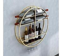 Genérico Botellero Redondo Industrial Moderno con Soporte para Copas - Estante metálico para Vino de Pared, Elegante Expositor de Hierro para decoración de Bar en casa Amantes