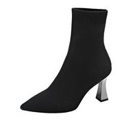 Generico Botines de mujer de invierno bajos, botines de mujer de invierno clásicos con tacón, botines suaves a prueba de viento cómodos botas elásticas mujer curvas casuales negras botas mujer,